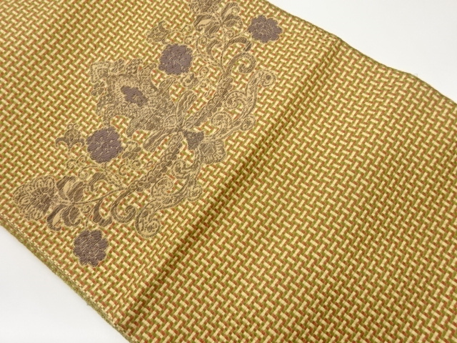 JAPANESE NAGOYA OBI / WOVEN FLOWER ARABESQUE